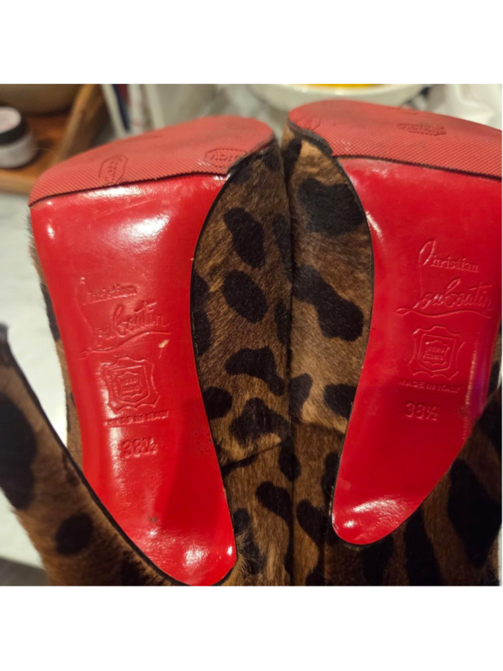 Louboutin Calf Hair Leopard Platform Heels size 38.5 - Picture 7 of 8